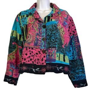 Parsley & Sage Beaded Jacket Patchwork Cropped Button Front Art to Wear Sz Small
